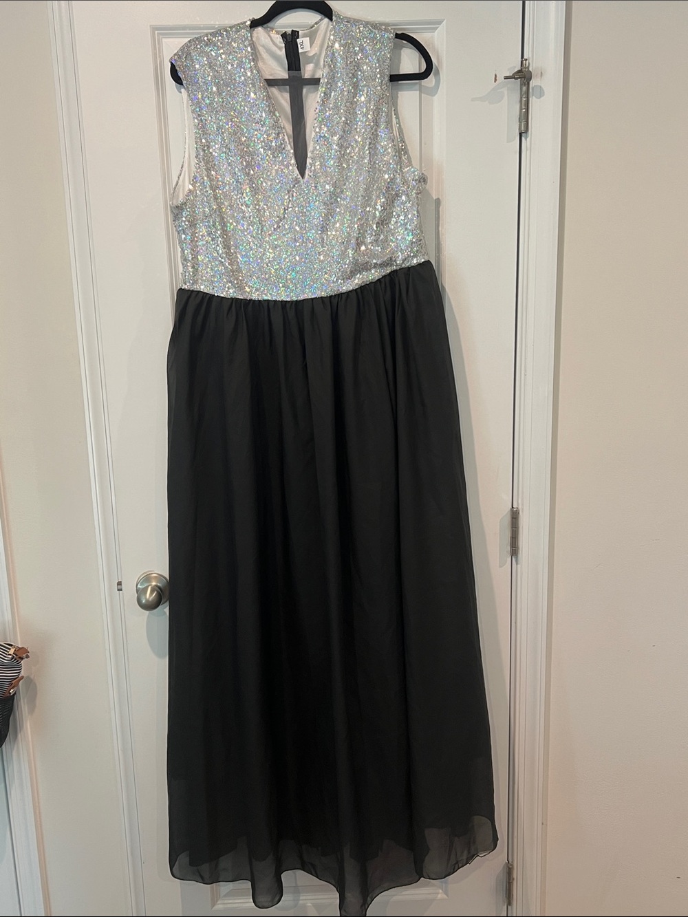 Xhilaration Silver Sequin Bodice Black Maxi Gown
